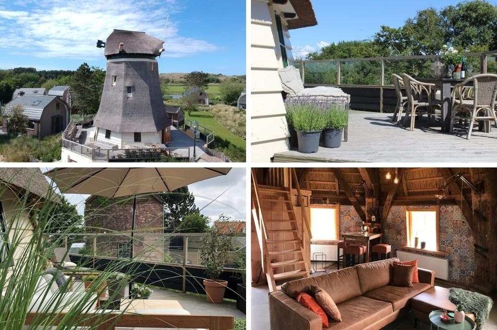 bijzonder overnachten nederland molen egmond aan den hoef, strandhuisje Zeeland