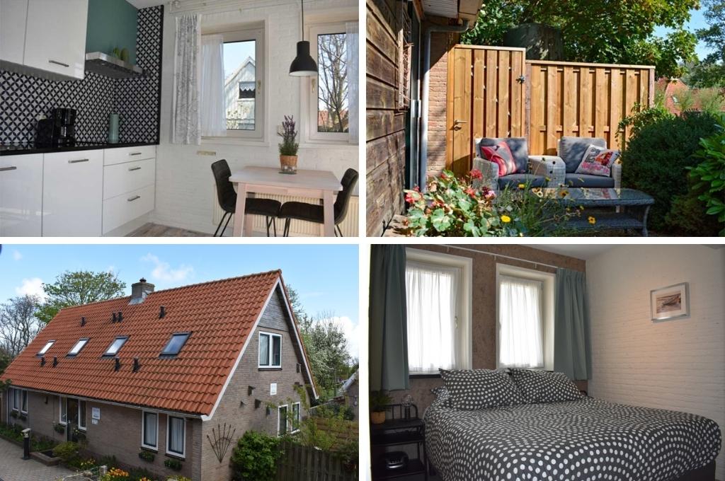 collage van een 2-persoons appartement in het dorp Oosterend op het Waddeneiland Terschelling