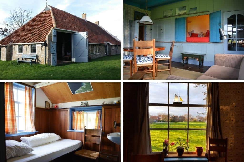 fotocollage van een oude woonboerderij die is omgebouwd tot een vakantiewoning in het dorp Formerum op Terschelling