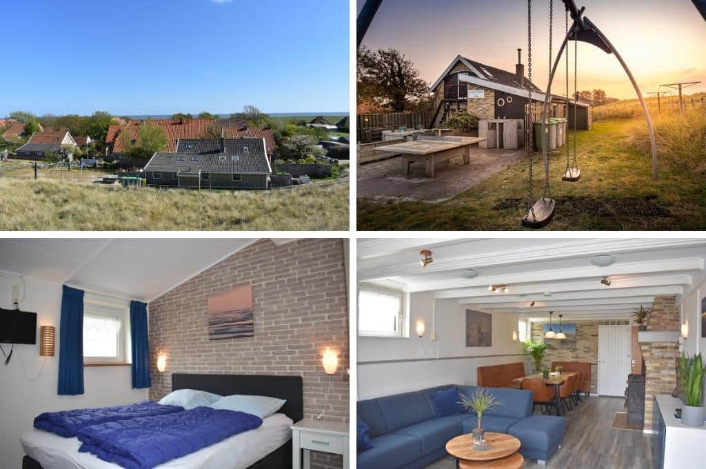 collage van een vakantiewoning voor 10 personen gelegen aan de voet van de duinen in Oosterend op het Waddeneiland Terschelling