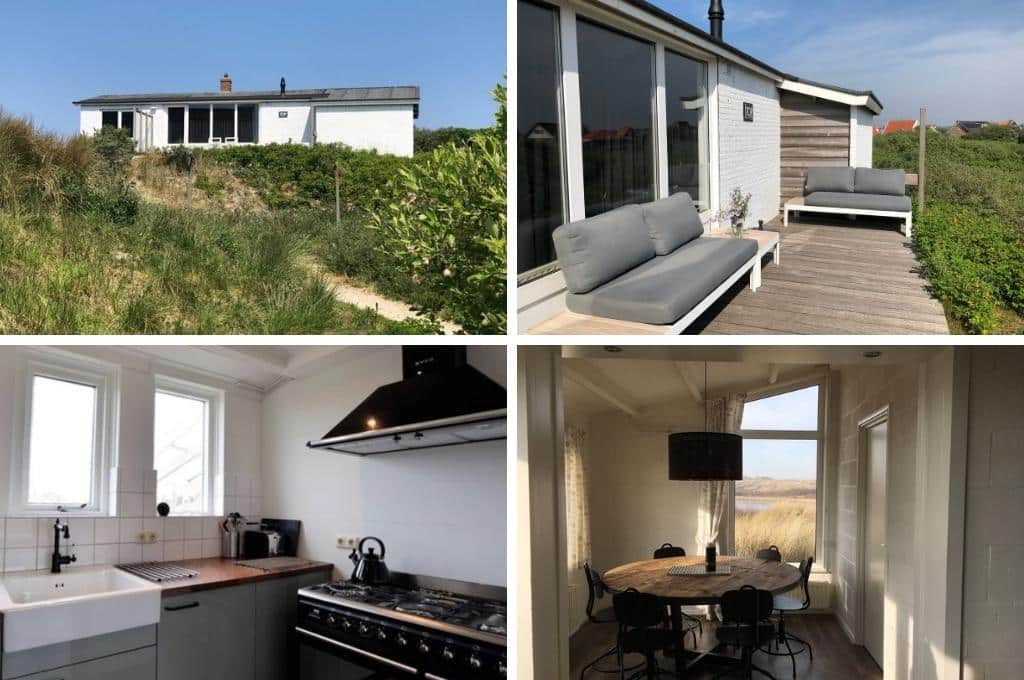 collage van een vakantiebungalow gelegen op een duin in Midsland aan Zee op het Waddeneiland Terschelling